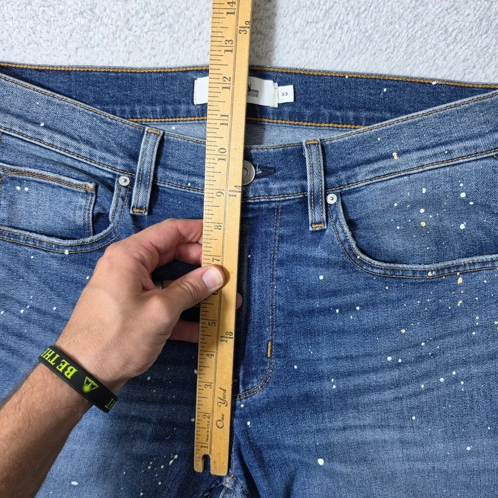 Hudson Zack Skinny Mens 33 Jeans Blue Paint Splatter Distressed Articulated Knee
